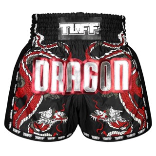 กางเกงซ้อม กางเกงมวยไทย กางเกงกีฬา TUFF Muay Thai Boxing Shorts New Retro Style Black Chinese Dragon with Text