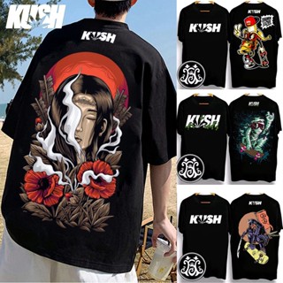 KUSH เทรนด์ญี่ปุ่นองค์ประกอบญี่ปุ่นเสื้อยืดการออกแบบใหม่คุณภาพสูงรับประกันเสื้อผ้าผ้าฝ้ายผู้ชาย