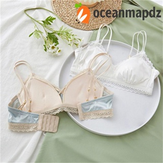 OCEANMAPDZ ชุดชั้นใน บราเล็ตต์ ผ้าซาติน ลูกไม้ สีพื้น 3/4 คัพ ไม่มีโครงเหล็ก สไตล์โรแมนติก