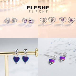 Eleshe Jewelry ต่างหูสตั๊ด เงิน 925 รูปหัวใจ ประดับเพชรโมอิส เครื่องประดับ สําหรับผู้หญิง M052