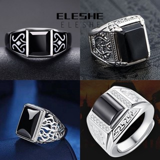 Eleshe Jewelry แหวนเงิน 925 ประดับเพชร สีดํา เรียบง่าย สําหรับผู้ชาย M090