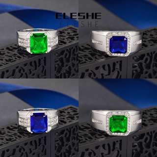 Eleshe Jewelry แหวนเงิน 925 ประดับไพลินมรกต เรียบง่าย สําหรับผู้ชาย M076