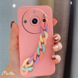 เคสโทรศัพท์มือถือ ซิลิโคนนิ่ม TPU พร้อมสายโซ่คล้อง สีรุ้ง สําหรับ Realme 11 Pro+ 5G C53 C55 NFC 11PRO+