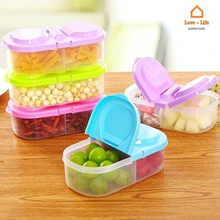 [Stock] Double-compartment Plastic Fresh Keep Cans with Lid/ Fruit Vegetable Food Grain Airtight Jar/ Multifunctional Kitchen Refrigerator Storage Box Container