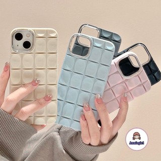 เคสโทรศัพท์มือถือ ซิลิโคนนิ่ม กันกระแทก ลายตาราง 3D เรียบง่าย สําหรับ Iphone 11 14 Pro Max Iphone 12 13 Pro Max