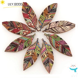 LILY กระดุมไม้ รูปใบไม้ คละสี สําหรับทํางานหัตถกรรม Diy