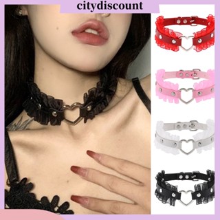 &lt;citydiscount&gt; สร้อยคอโชคเกอร์ หนังเทียม แต่งย้ําลูกไม้ สไตล์พังก์ ฮาราจูกุ สําหรับผู้หญิง