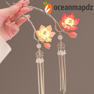 OCEANMAPDZ กิ๊บติดผม รูปโคมไฟ ดอกบัว ประดับพู่ สไตล์จีนเรโทร สําหรับผู้หญิง