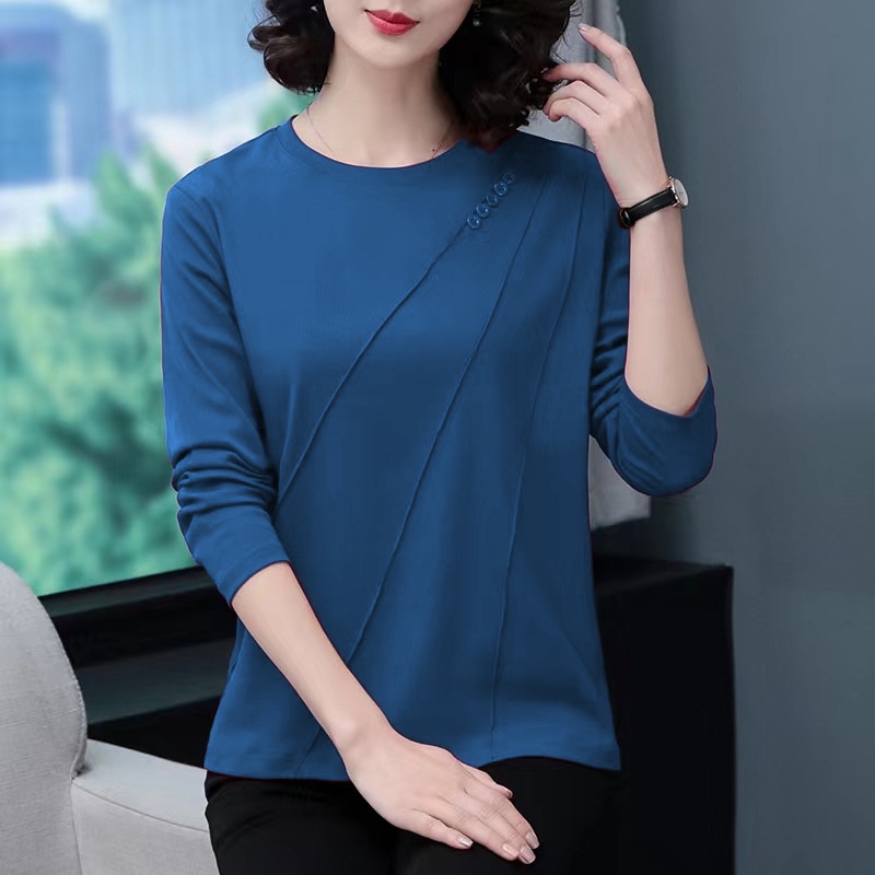 เสื้อยืดลําลอง แขนยาว ทรงหลวม สีพื้น สําหรับผู้หญิง