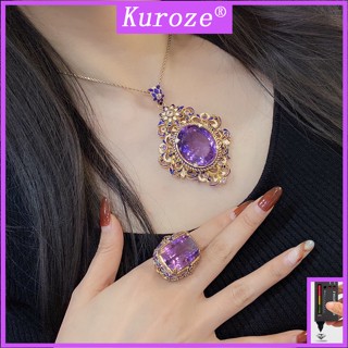 Kuroze สร้อยคอ จี้แหวนอเมทิสต์ ประดับเพชร สีม่วง สไตล์วินเทจ