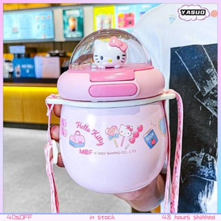 Hello Kitty Cartoon Straw Water Bottle Big Belly Aquaflask Childrens School 316 กระติกน้ำร้อนและเย็น