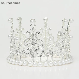 [sourcecome1] ใหม่ มงกุฎไข่มุก คริสตัล ขนาดเล็ก สําหรับตกแต่งเค้กเจ้าหญิง 1 ชิ้น