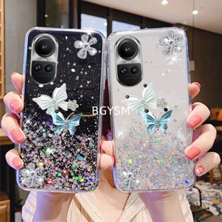 พร้อมส่ง เคสโทรศัพท์มือถือ ซิลิคอนใส ปิดด้านหลัง ลายผีเสื้อ ประดับเลื่อม ระยิบระยับ สําหรับ OPPO Reno10 Pro Reno 10 Reno10 Pro+ 5G 2023