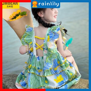 Jamie Bear ชุดเดรสชายหาด ฤดูร้อน สไตล์ริมทะเล สไตล์ใหม่ สวยงาม เจ้าหญิง ชุดเดรส เด็กผู้หญิง สีน้ํา เชือกแขวนคอ