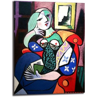 ภาพโปสเตอร์บนผ้าใบ พิมพ์ลาย Lady with Book By Picasso สําหรับตกแต่งผนังบ้าน ห้องนั่งเล่น