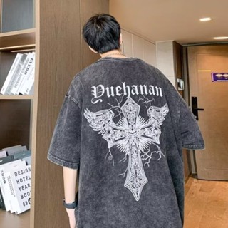 พร้อมส่ง🔥⚜️เสื้อยืด Oversize🏆M-5XL เสื้อยืดแขนสั้น พิมพ์ลายไม้กางเขน สไตล์อเมริกัน ฤดูร้อน พลัสไซซ์ โอเวอร์ไซซ์ สีดํา สําหรับผู้ชาย ผู้หญิง คู่รัก