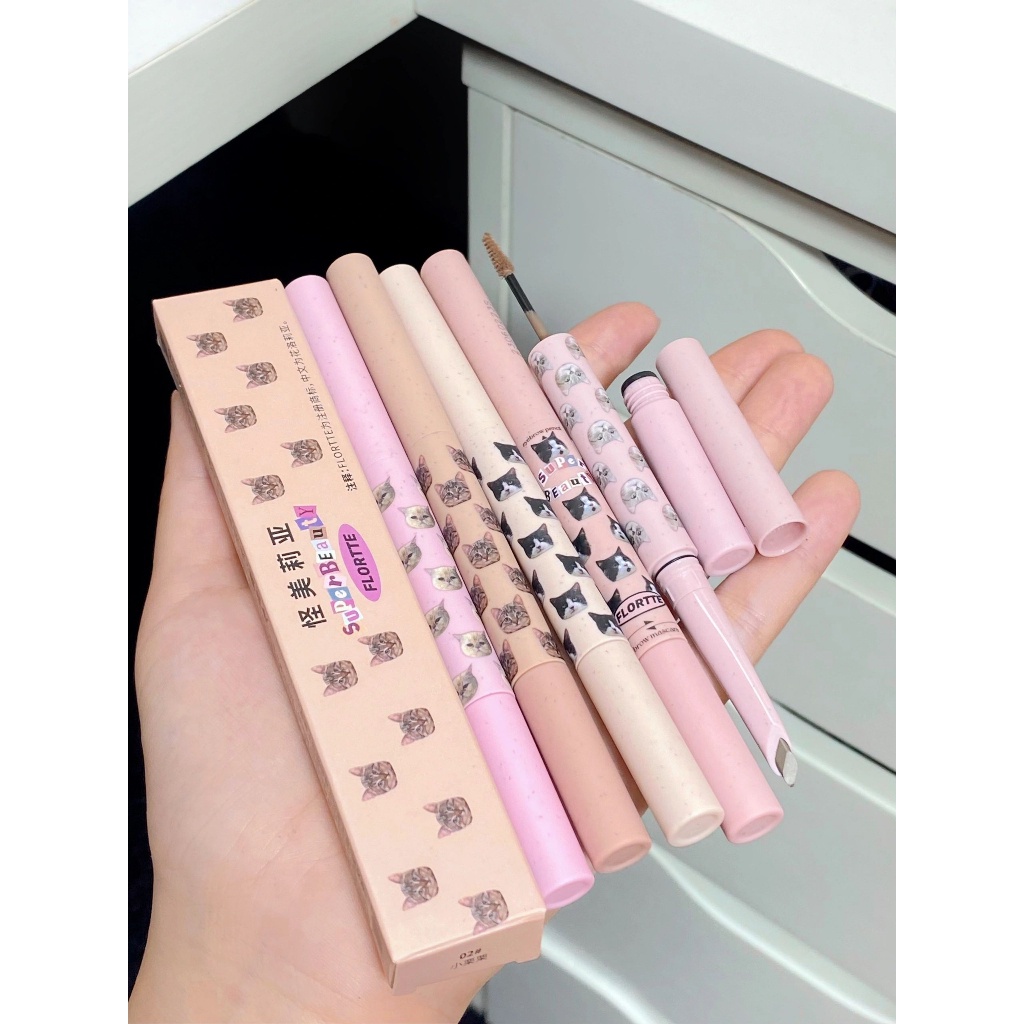 Flortte Flortte Flotte Meria ดินสอเขียนคิ้วครีมเขียนคิ้ว 2 in 1 มัลติฟังก์ชั่นธรรมชาติสามมิติกันน้ํา