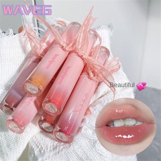 คลื่น Pinkyfocus Mirror Light Lip Glaze Water Light Lasting Transparent Ice Cube With Ribbon Ins Style