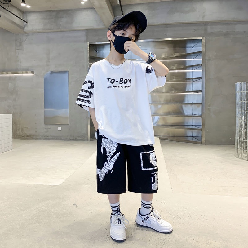 ชุดเสื้อยืดลําลอง และกางเกง สไตล์ฮิปฮอป แฟชั่นฤดูร้อน สําหรับเด็กผู้ชาย อายุ 3-14 ปี จํานวน 2 ชิ้น
