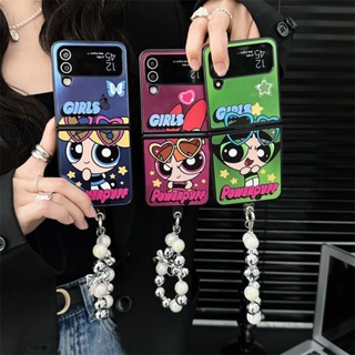 เคสโทรศัพท์มือถือ ลายการ์ตูน Powerpuff Girl พร้อมสายคล้องมือ สําหรับ Samsung Galaxy Zflip4 zflip3 w23flip