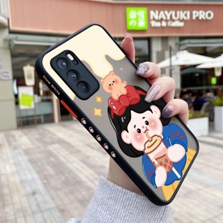 เคสโทรศัพท์มือถือแบบแข็ง ใส กันกระแทก ลายการ์ตูนเด็กผู้หญิงชานม มีลายด้านข้าง สําหรับ OPPO Reno 6 Pro 5G Reno 6 Pro+ 5G