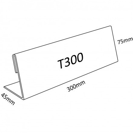 T300 ACRYLIC DISPLAY CARD STAND- L-SHAPE (300MM X 75MM)