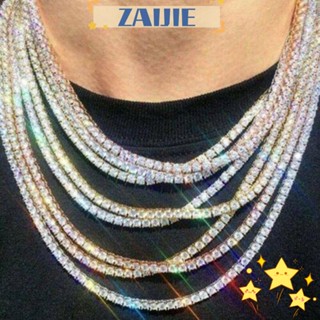 Zaijie24 สร้อยคอคริสตัล พลอยเทียม สีทอง เงิน สไตล์ฮิปฮอป สําหรับผู้ชาย