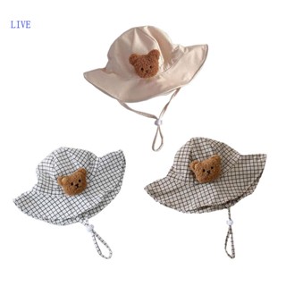 Live หมวกแก๊ปแฟชั่น ลายการ์ตูนหมี ปรับได้ ลายสก๊อต สําหรับเด็กผู้ชาย เด็กผู้หญิง เหมาะกับฤดูร้อน ชายหาด เดินทาง
