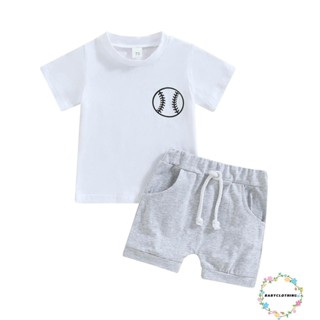 Babyclom- ชุดเสื้อเบสบอล แขนสั้น พิมพ์ลาย และกางเกงขาสั้น แฟชั่นฤดูร้อน สําหรับเด็กผู้ชาย 2 ชิ้น