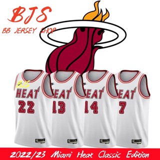 【BJS �� เสื้อกีฬาแขนสั้น ลายทีมชาติฟุตบอล Miami Heat Classic Edition เบอร์ 2022 23 ลูกบาสเก็ตบอล 22 ปุ่ม