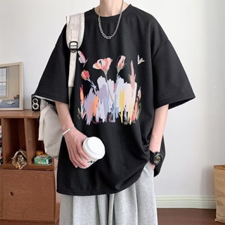 Leosoxs  เสื้อยืดผู้ชาย เสื้อยืดชาย oversize คอกลม แขนสั้น แฟชั่นยอดนิยม Korean 2023NEW JUL1915 คุณภาพสูง Korean Style fashion สวยงาม C98A69R 36Z230909