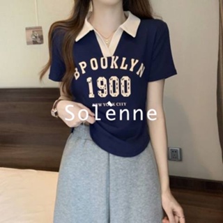 Solenne  เสื้อครอป เสื้อยืดผู้หญิง ครอป baby tee สาวเรโทร 2023 NEW Style Korean Style สไตล์เกาหลี ins สวย A29J1JO 36Z230909