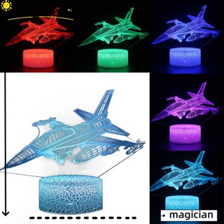 Mag โคมไฟตั้งโต๊ะ Led รูปเครื่องบิน 3D 16 สี พร้อมรีโมตคอนโทรล ชาร์จ USB สําหรับตกแต่งห้องนอน