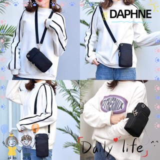 Daphne กระเป๋าสะพายไหล่ กระเป๋าสตางค์ หนัง PU 3 ชั้น พร้อมปลั๊กหูฟัง ใส่เหรียญได้ สีดํา สําหรับกลางแจ้ง