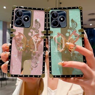 เคสโทรศัพท์มือถือ ขอบตรง กันกระแทก ประดับเพชร ลายผีเสื้อ สําหรับ Realme C53 C55