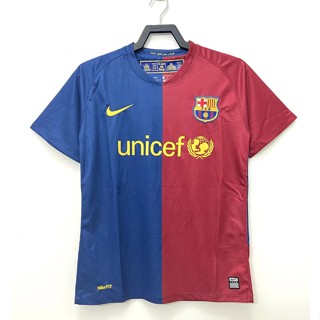 เสื้อกีฬาแขนสั้น ลายทีมชาติฟุตบอล Barcelona 08-09 ชุดเหย้า คุณภาพสูง สไตล์วินเทจ