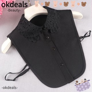 Okdeals ใหม่ เสื้อเชิ้ต คอปกปลอม แต่งลูกไม้ กลวง สีพื้น ถอดออกได้ สไตล์วินเทจ แฟชั่นสําหรับผู้หญิง