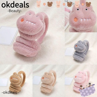 OKDEALS ที่ปิดหูกันหนาว ลายการ์ตูนไดโนเสาร์ ให้ความอบอุ่น แฟชั่นฤดูหนาว สําหรับเด็ก