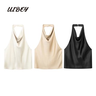 Uibey เสื้อกั๊กลําลองแฟชั่น ผ้าไหมซาติน เปลือยหลัง 8799