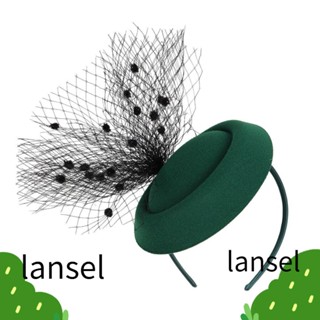 LANSEL ที่คาดผมเบเร่ต์ ผ้าตาข่าย สีพื้น สไตล์วินเทจ อุปกรณ์เสริม สําหรับงานแต่งงาน