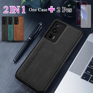 2 IN 1 เคสโทรศัพท์หนังแกะ เซรามิก กันรอยหน้าจอ ฟิล์มโค้ง สําหรับ Xiaomi Poco F5 Pro