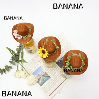 Banana1 หมวกคาวบอย ลายดอกทานตะวัน สําหรับตกแต่งขวดไวน์ กาแฟ ปาร์ตี้วันเกิด 2 ชิ้น