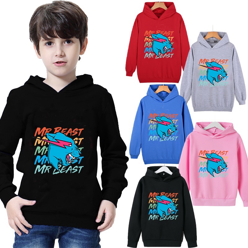 เสื้อกันหนาวแขนยาว มีฮู้ด ลายการ์ตูนแมว Mr Beast Lightning แฟชั่นสําหรับเด็กผู้ชาย และเด็กผู้หญิง อายุ 3-15 ปี
