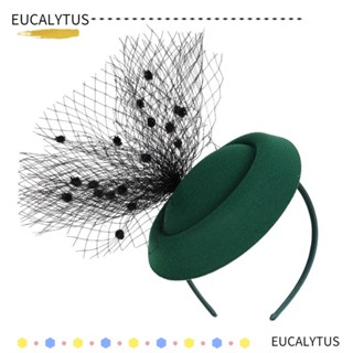 EUTUS ที่คาดผม หมวกเบเร่ต์ ผ้าตาข่าย สีพื้น สไตล์วินเทจ สําหรับงานแต่งงาน