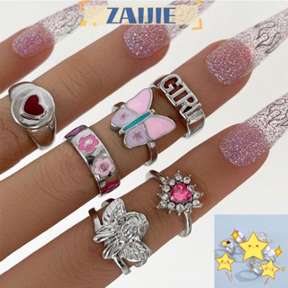 Zaijie24 ชุดเครื่องประดับ แหวนแฟชั่น สีชมพู 6 ชิ้น/ชุด