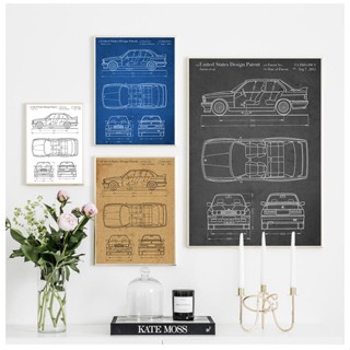 โปสเตอร์ E30 M3 ลายศิลปะ สีฟ้า สําหรับตกแต่งผนังห้อง ของขวัญ 4F 0711