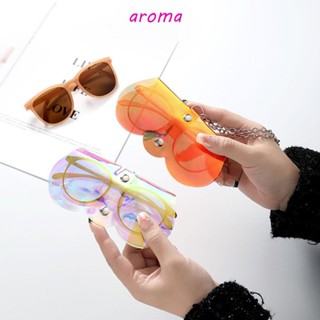 Aroma เคสแว่นตากันแดด PVC แบบใส แต่งสายโซ่โลหะ แบบพกพา สําหรับผู้หญิง