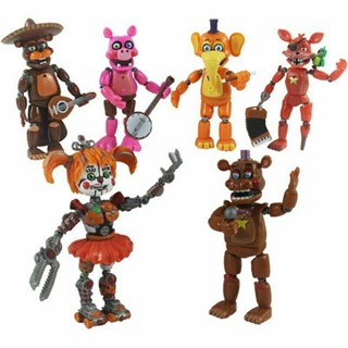 ชุดโมเดลฟิกเกอร์ FNAF Five Nights At Freddys 6 นิ้ว BPZB 1W7T มีไฟ LED ถอดออกได้ ของเล่นสําหรับเด็ก 6 ชิ้น ต่อชุด