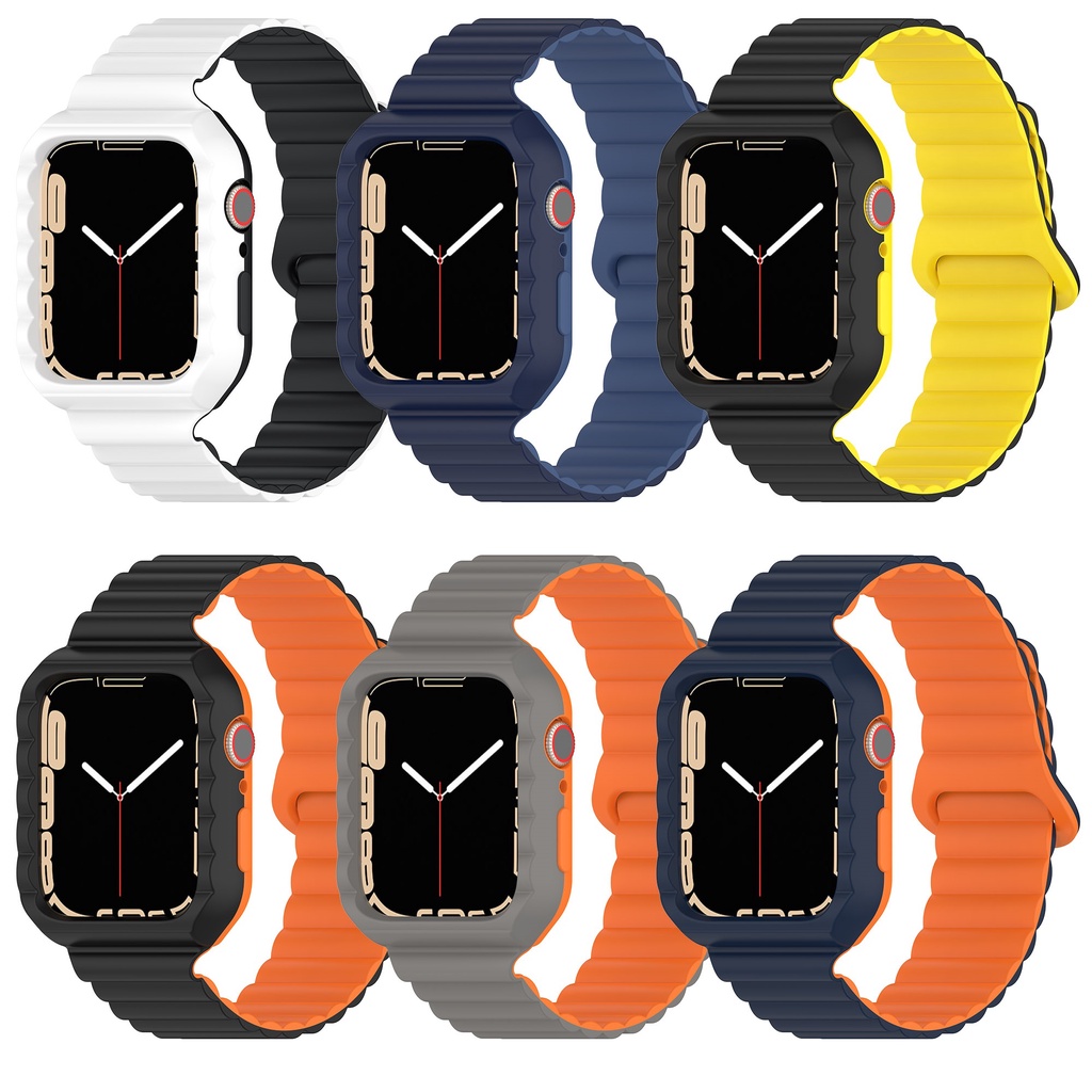 สายนาฬิกาข้อมือซิลิโคน แม่เหล็ก สองสี สําหรับ Apple Watch 8 7 SE 6 5 4 3 2 1 SE