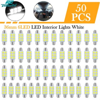 Rctown หลอดไฟ Led 6 ดวง C5w 6 Smd ทรงโดมรังผึ้ง 36 มม. สว่างมาก 6000k สําหรับติดป้ายทะเบียนรถยนต์ 50 ชิ้น